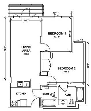 2 Bed 1 Bath Lease Starts Flex or 7-1 210 floor plan